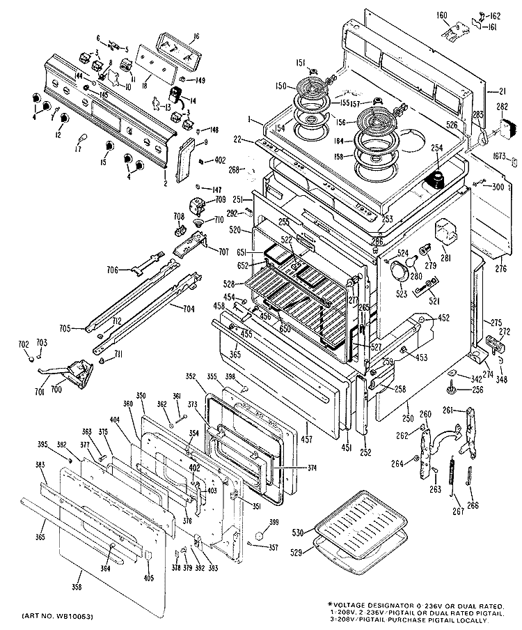 Section Diagram and Parts List for JBP26*F3  General Electric Range