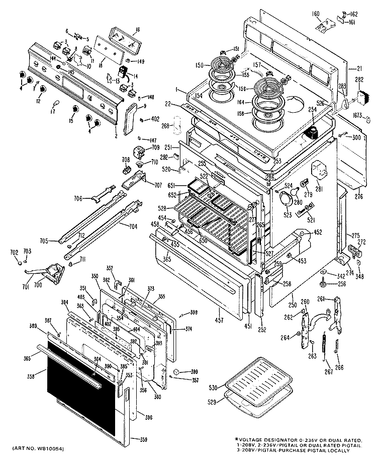 Section Diagram and Parts List for JBP26G*F2  General Electric Range