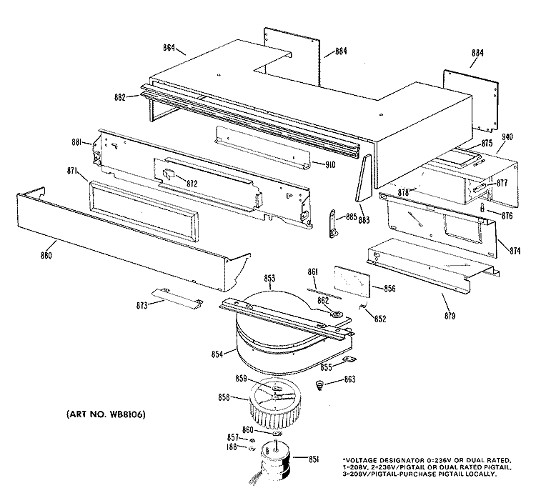 Section Diagram and Parts List for JHP56G*D3  General Electric Range