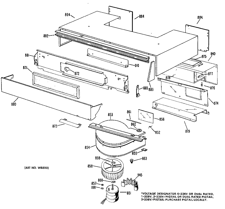 Section Diagram and Parts List for JHP67G*D3  General Electric Range