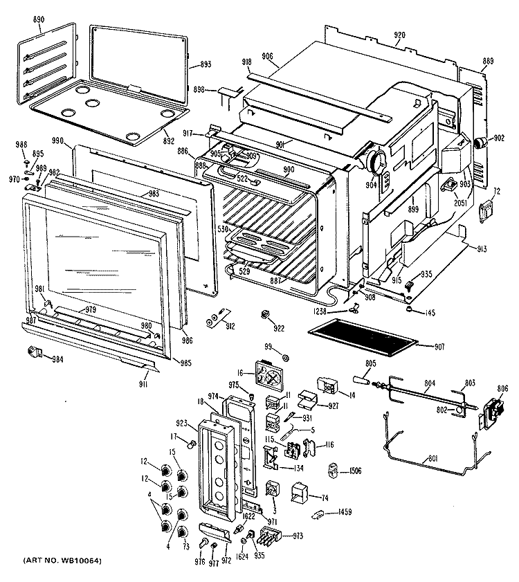 Section Diagram and Parts List for JHP67G*D3  General Electric Range