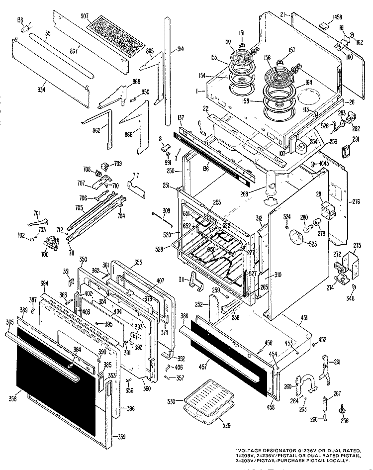 Section Diagram and Parts List for JHP60G*04  General Electric Microwave Oven Combo