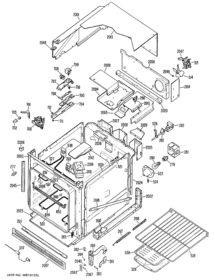 Section Diagram and Parts List for JRP03G*07  General Electric Wall Oven