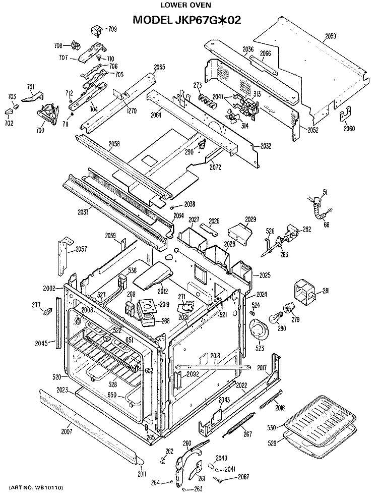 LOWER OVEN Diagram and Parts List for JKP67G*02  General Electric Microwave Oven Combo