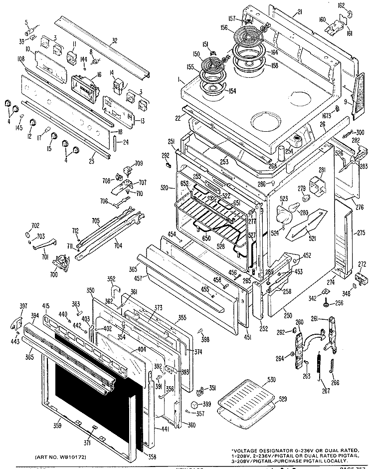 Section Diagram and Parts List for JB400G*H1  General Electric Range