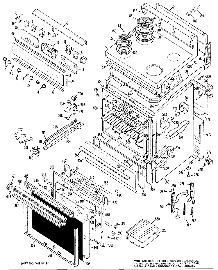 Section Diagram and Parts List for JB400G*H4  General Electric Range