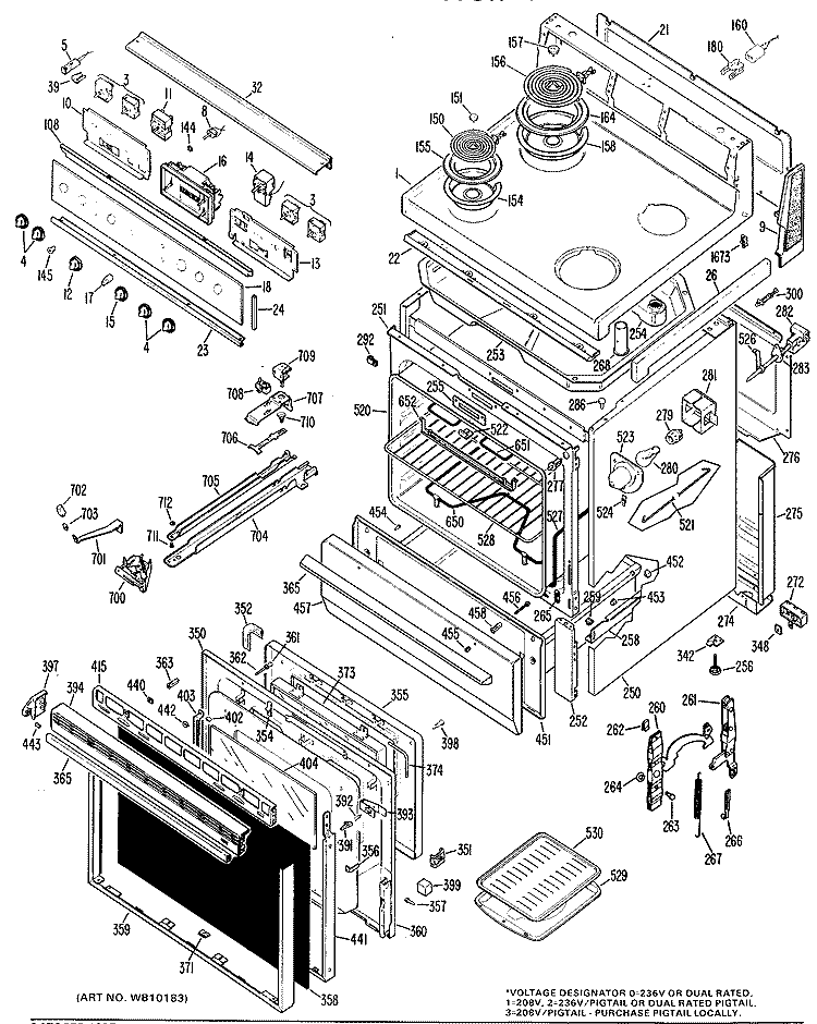 Section Diagram and Parts List for JB400G*H3  General Electric Range