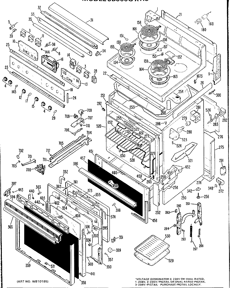 Section Diagram and Parts List for JB500G*H3  General Electric Range