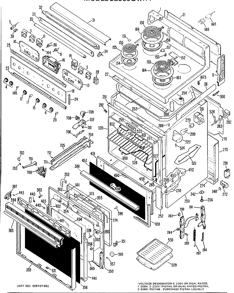 Section Diagram and Parts List for JB500G*H4  General Electric Range