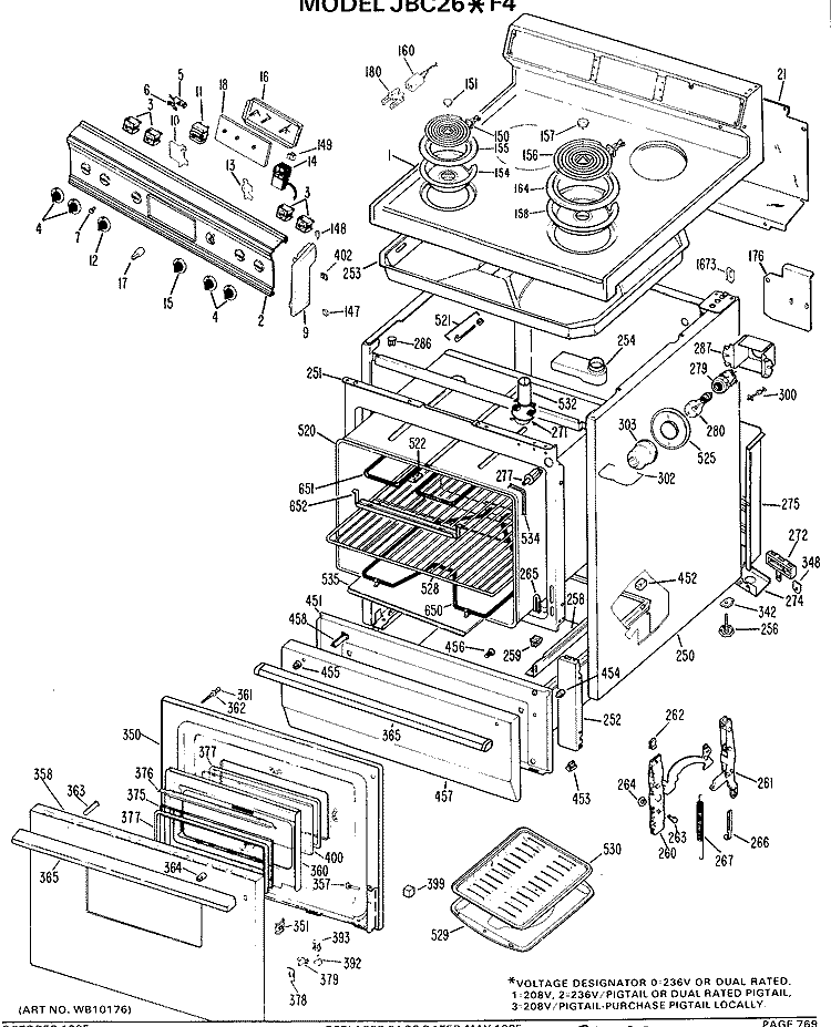 Section Diagram and Parts List for JBC26*F4  General Electric Range