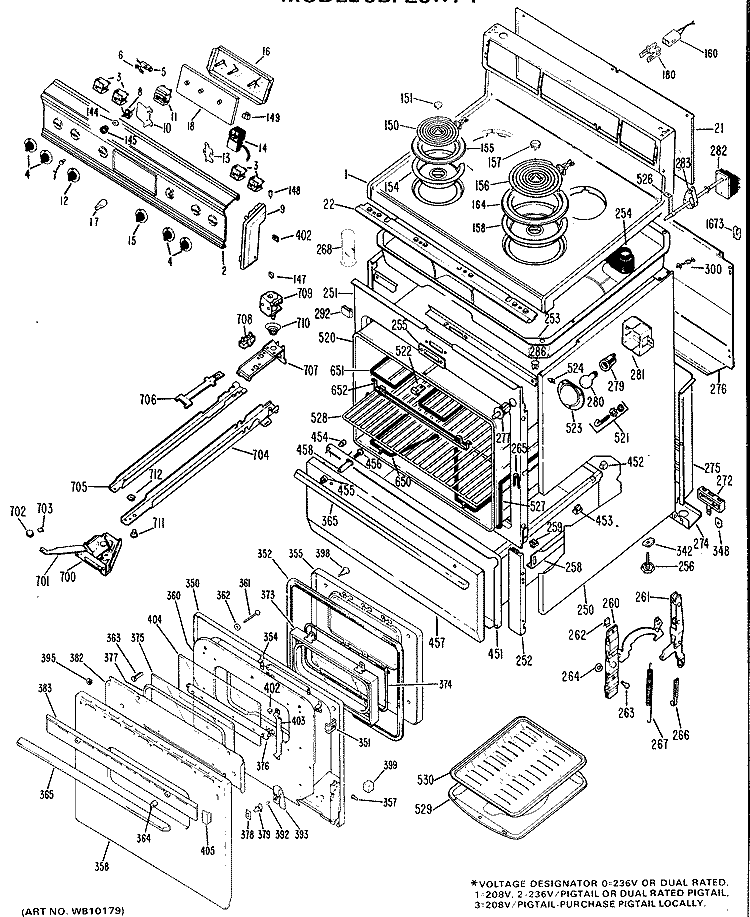 Section Diagram and Parts List for JBP26*F4  General Electric Range