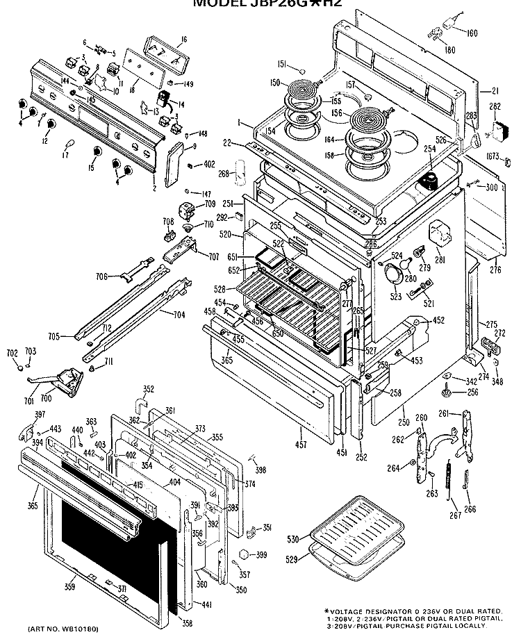 Section Diagram and Parts List for JBP26G*H2  General Electric Range