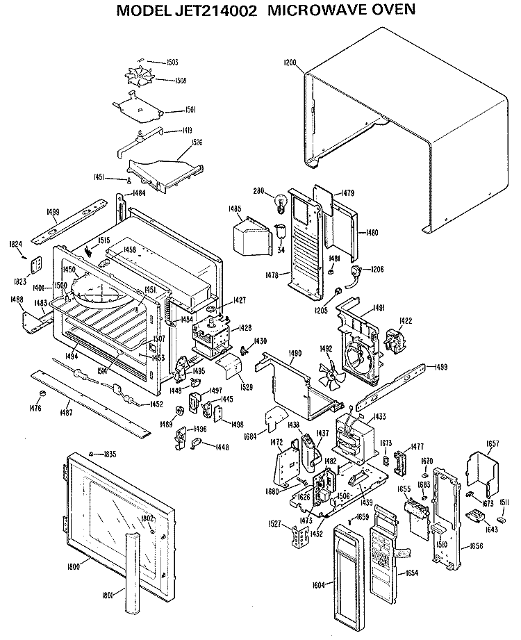 MICROWAVE OVEN Diagram and Parts List for JET214002  General Electric Microwave