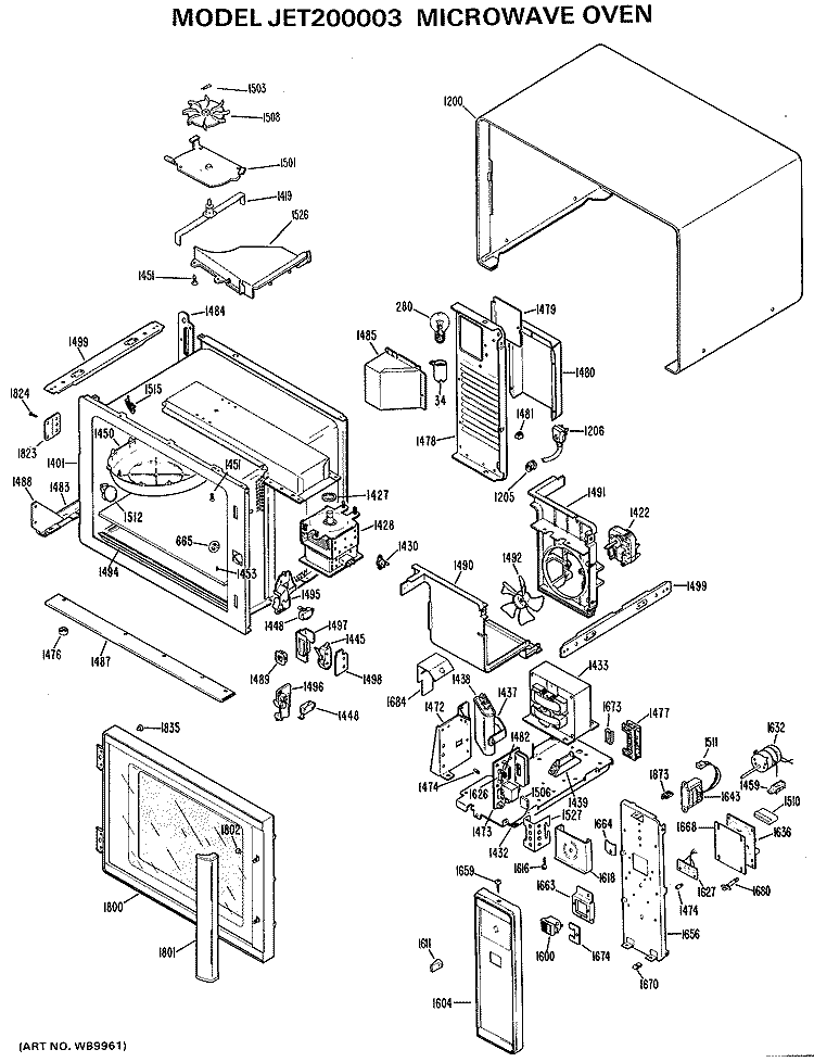 MICROWAVE OVEN Diagram and Parts List for JET200003  General Electric Microwave