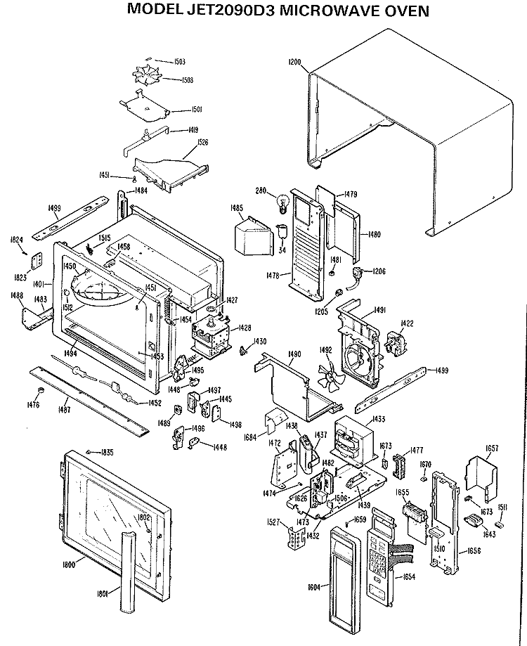 MICROWAVE OVEN Diagram and Parts List for JET2090D3  General Electric Microwave