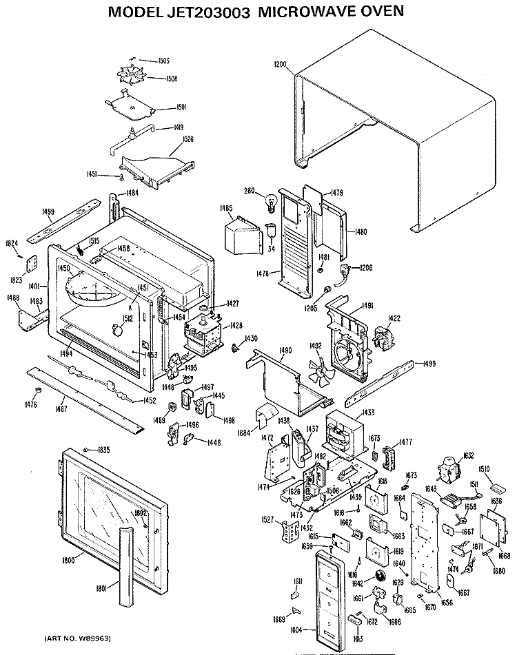 MICROWAVE OVEN Diagram and Parts List for JET203003  General Electric Microwave