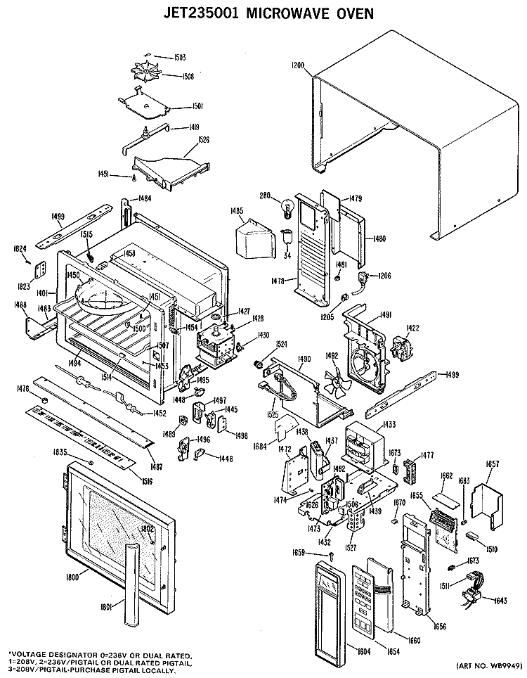 MICROWAVE OVEN Diagram and Parts List for JET235001  General Electric Microwave