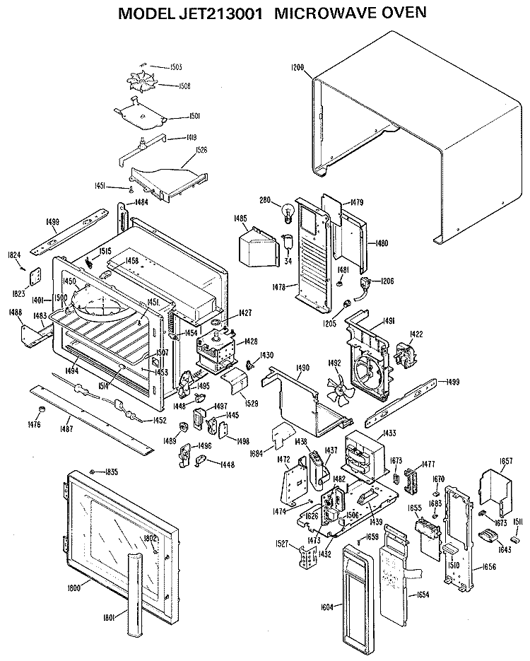 MICROWAVE OVEN Diagram and Parts List for JET213001  General Electric Microwave