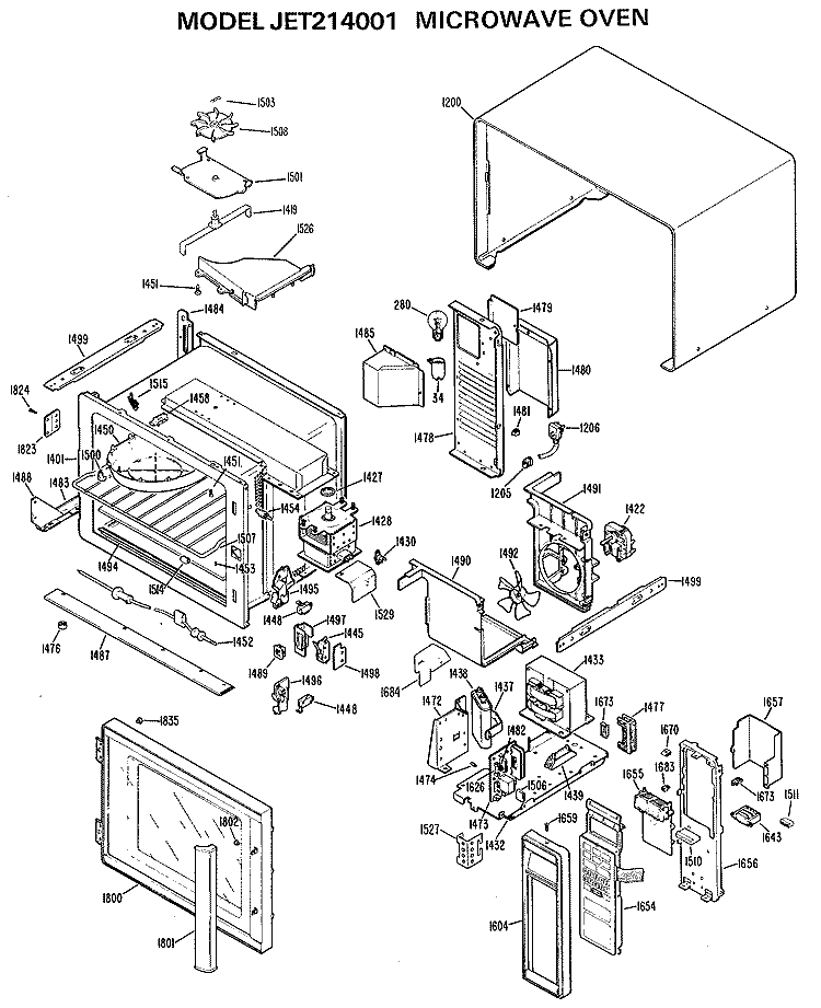 MICROWAVE OVEN Diagram and Parts List for JET214001  General Electric Microwave