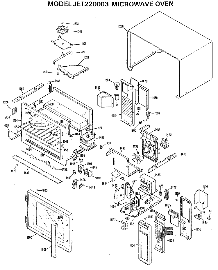 MICROWAVE OVEN Diagram and Parts List for JET220003  General Electric Microwave