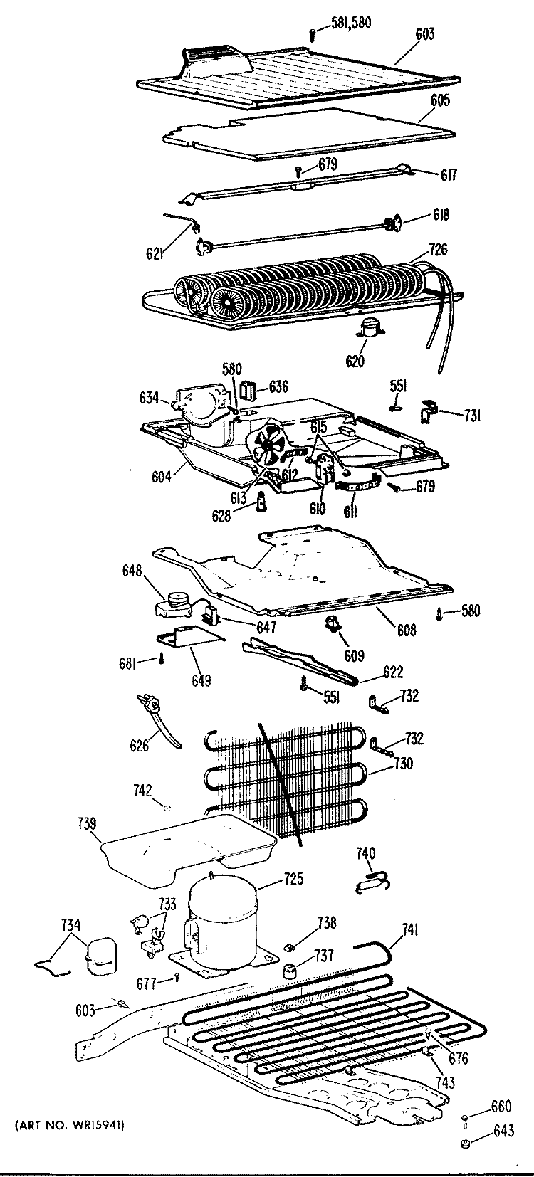 Section Diagram and Parts List for TBF14DGB  General Electric Refrigerator