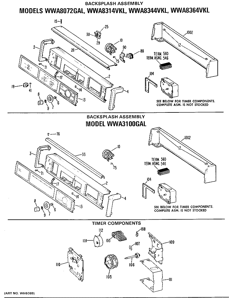 BACKSPLASH ASSEMBLY Diagram and Parts List for WWA8072GAL  General Electric Washer