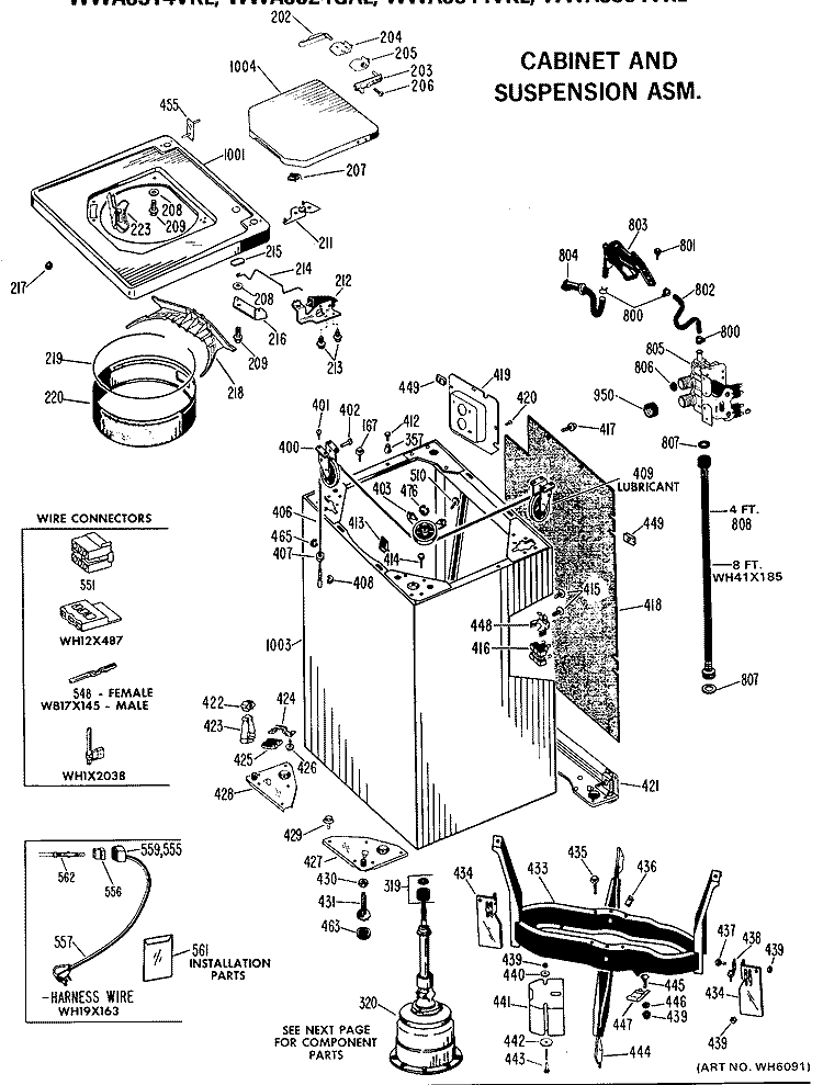 CABINET AND SUSPENSION ASM. Diagram and Parts List for WWA8072GAL  General Electric Washer