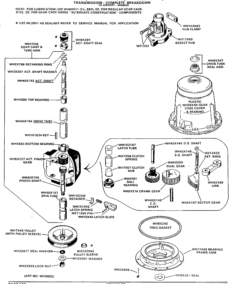 TRANSMISSION - COMPLETE BREAKDOWN Diagram and Parts List for WWA8072GAL  General Electric Washer