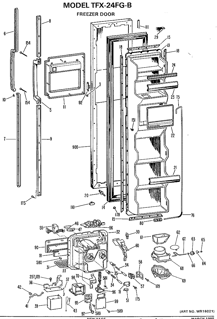FREEZER DOOR Diagram and Parts List for TFX24FGB  General Electric Refrigerator