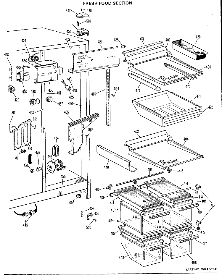 FRESH FOOD SECTION Diagram and Parts List for TFX24FGB  General Electric Refrigerator
