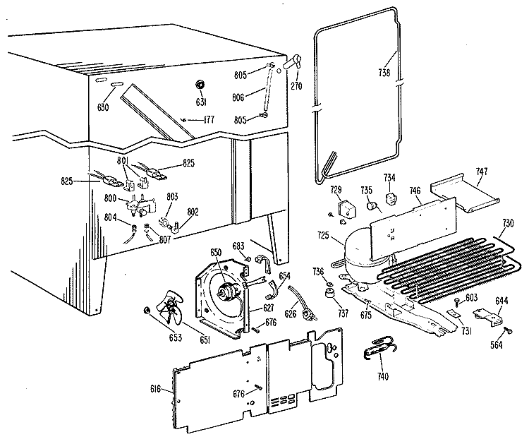 Section Diagram and Parts List for TFX24EFB  General Electric Refrigerator