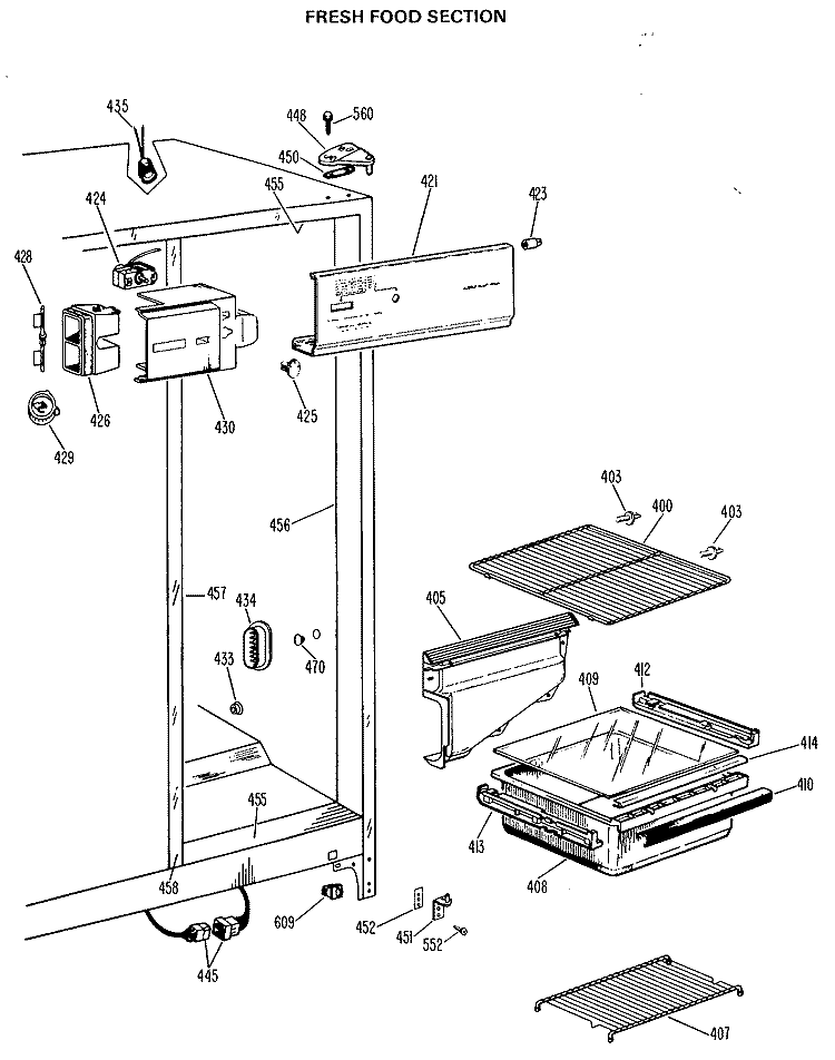 FRESH FOOD SECTION Diagram and Parts List for TFX19LGB  General Electric Refrigerator