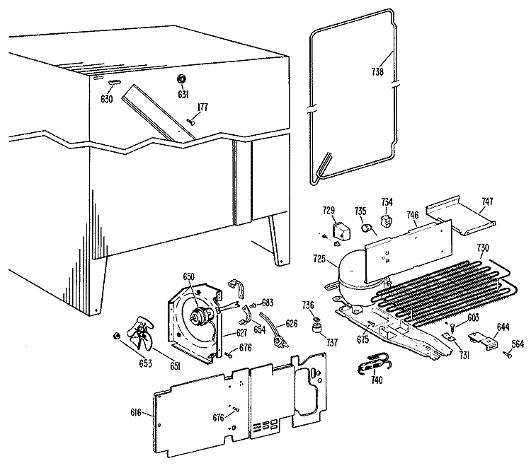 Section Diagram and Parts List for TFX19LGB  General Electric Refrigerator