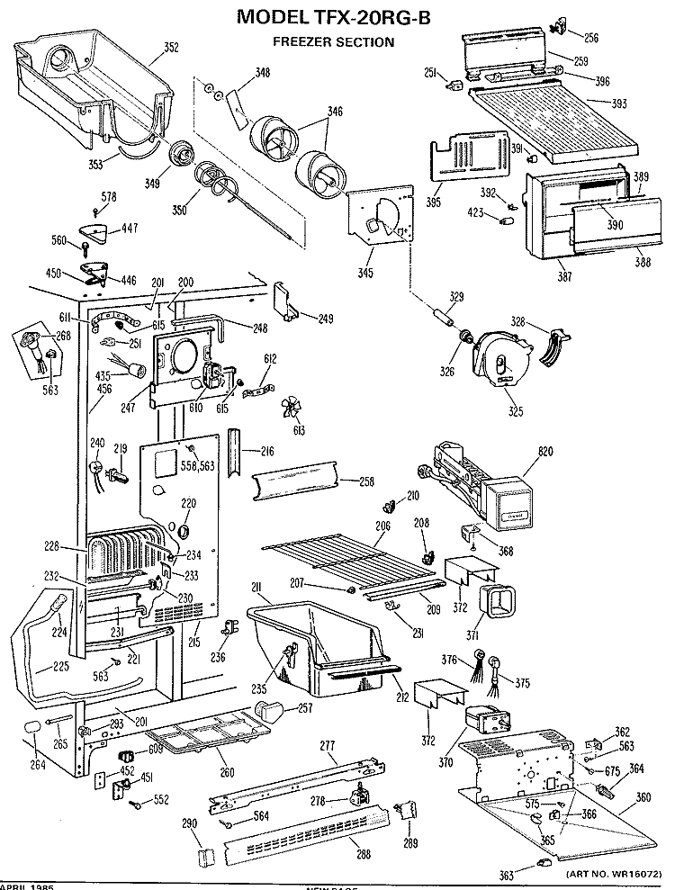 FREEZER SECTION Diagram and Parts List for TFX20RGB  General Electric Refrigerator