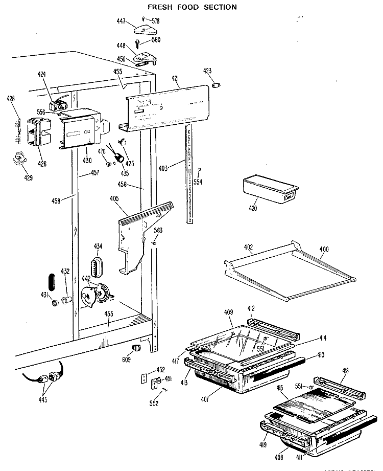 FRESH FOOD SECTION Diagram and Parts List for TFX20RGB  General Electric Refrigerator