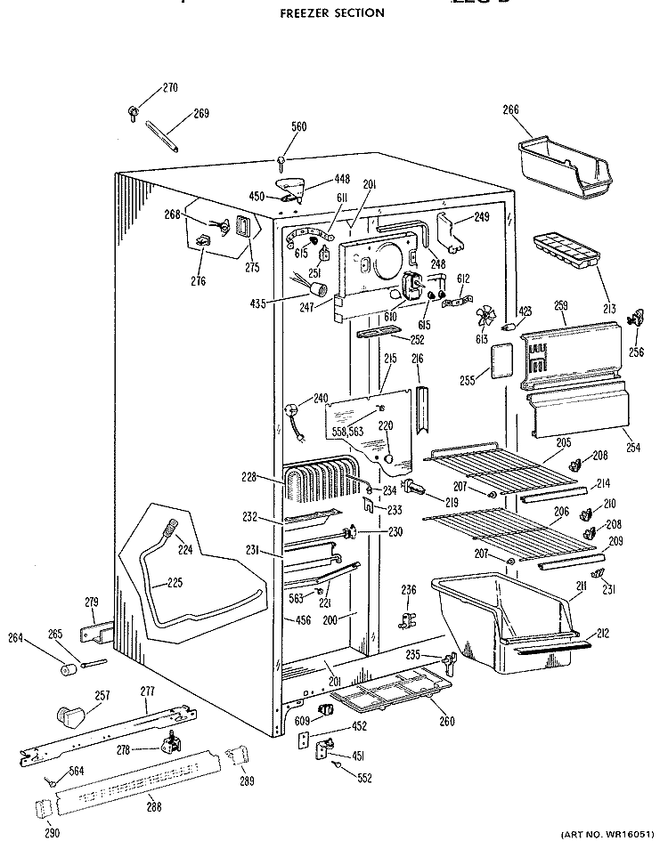FREEZER SECTION Diagram and Parts List for TFX22DGB  General Electric Refrigerator