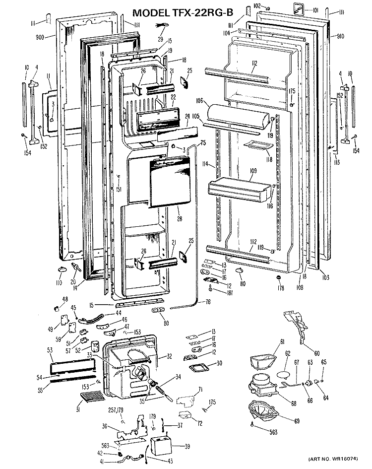Section Diagram and Parts List for TFX22RGB  General Electric Refrigerator