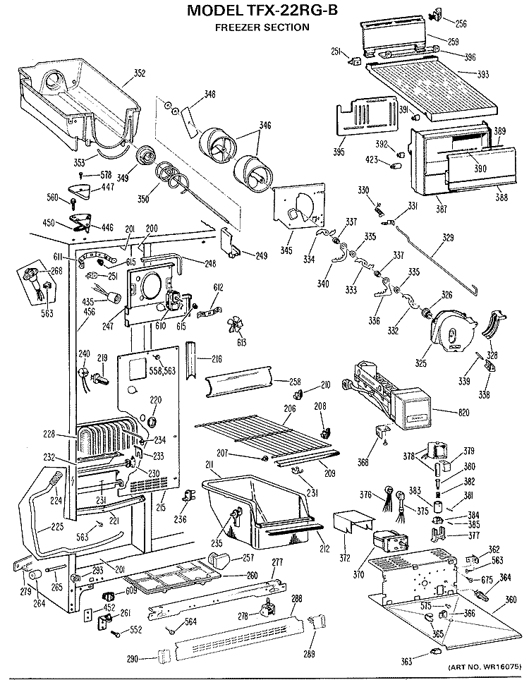 FREEZER SECTION Diagram and Parts List for TFX22RGB  General Electric Refrigerator