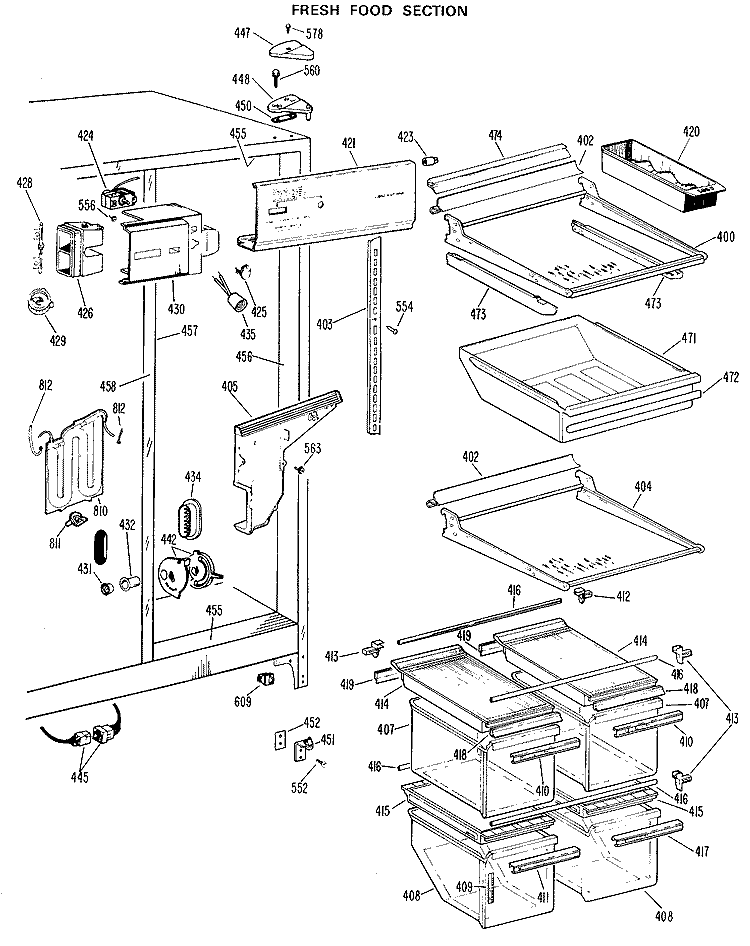 FRESH FOOD SECTION Diagram and Parts List for TFX24RGB  General Electric Refrigerator