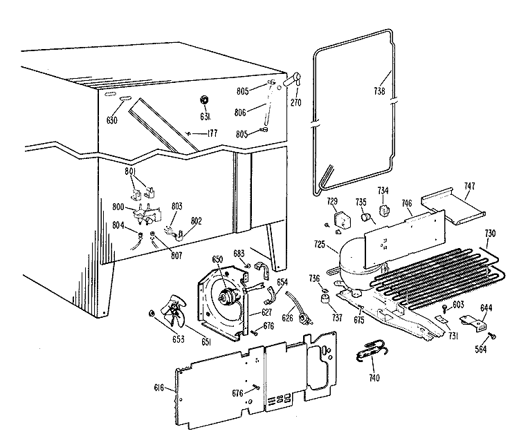 Section Diagram and Parts List for TFX24SGB  General Electric Refrigerator