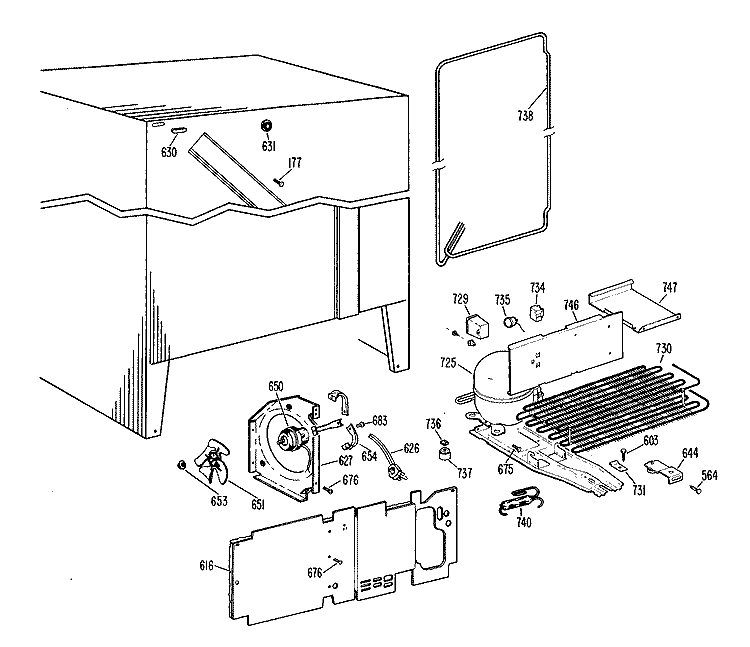 Section Diagram and Parts List for TFX24ZGB  General Electric Refrigerator