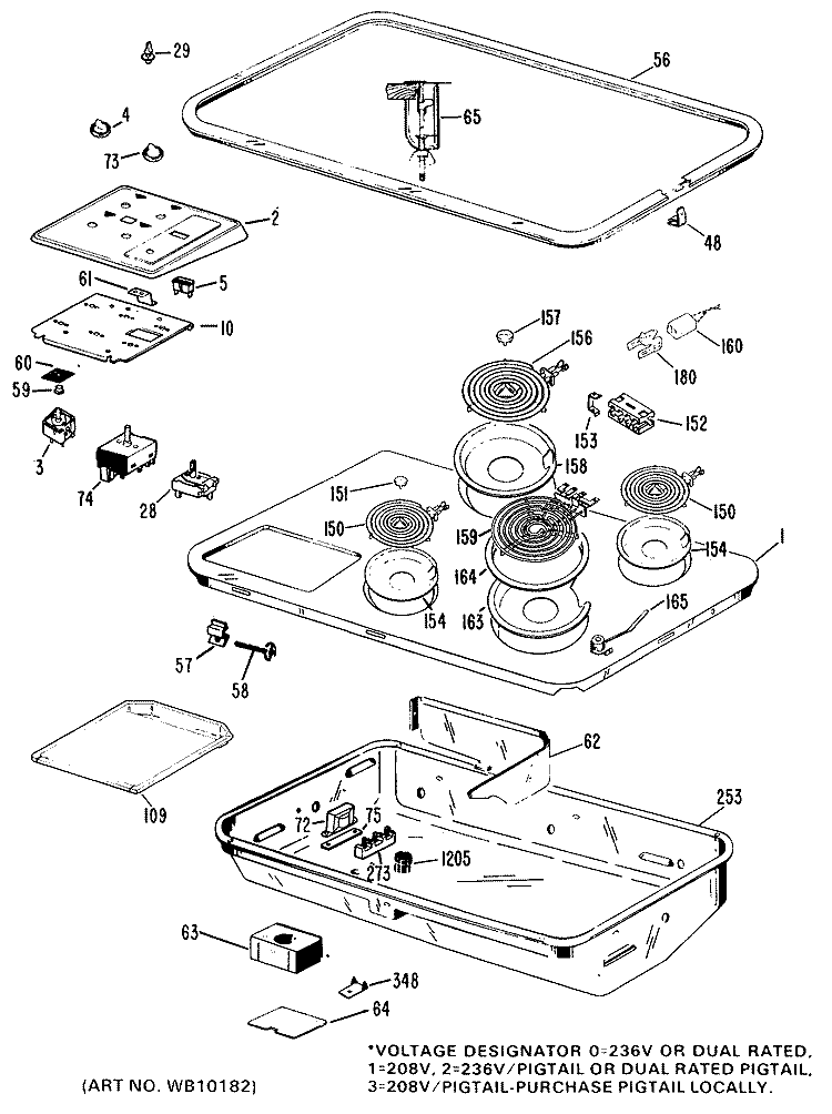 Section Diagram and Parts List for JP661B*C2  General Electric Cooktop