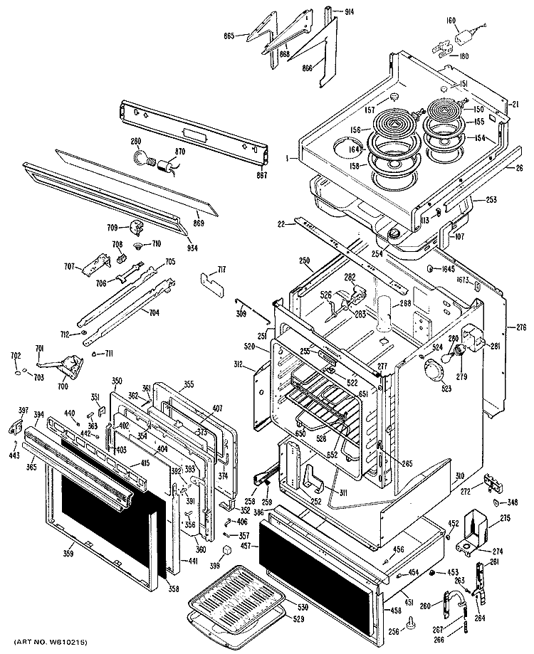 Section Diagram and Parts List for JHP56G*H2  General Electric Range