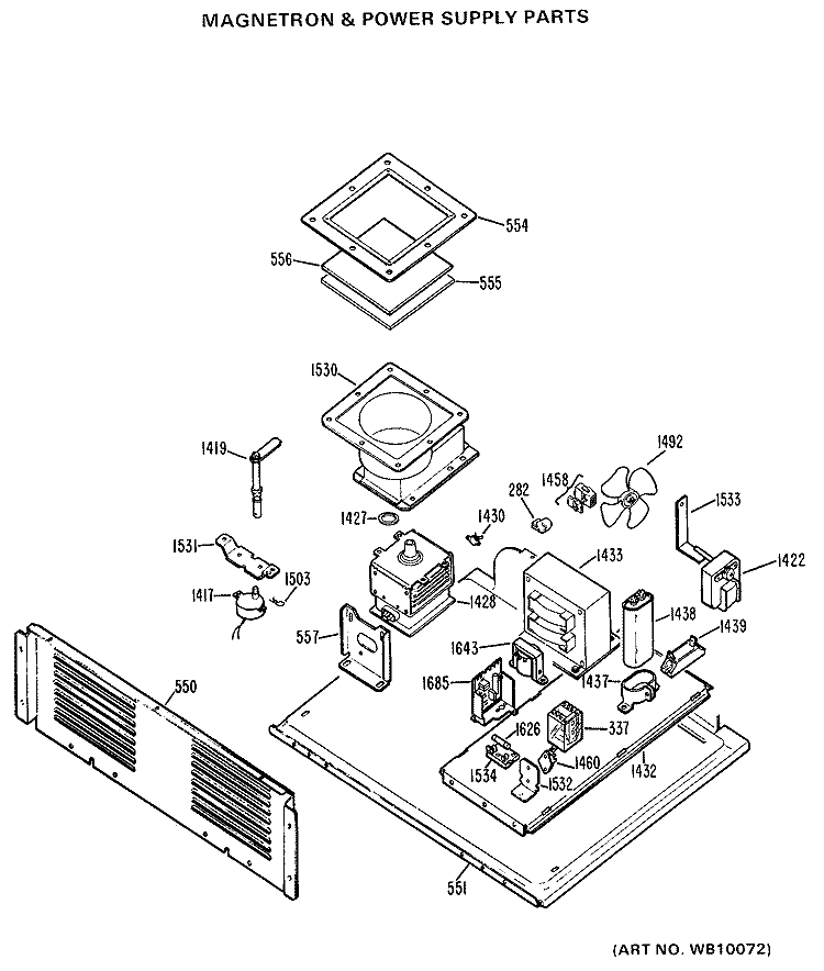 MAGNETRON & POWER SUPPLY PARTS Diagram and Parts List for JBV42G*H2  General Electric Microwave Oven Combo