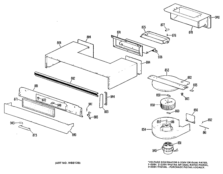 Section Diagram and Parts List for JHP69G*H2  General Electric Microwave Oven Combo
