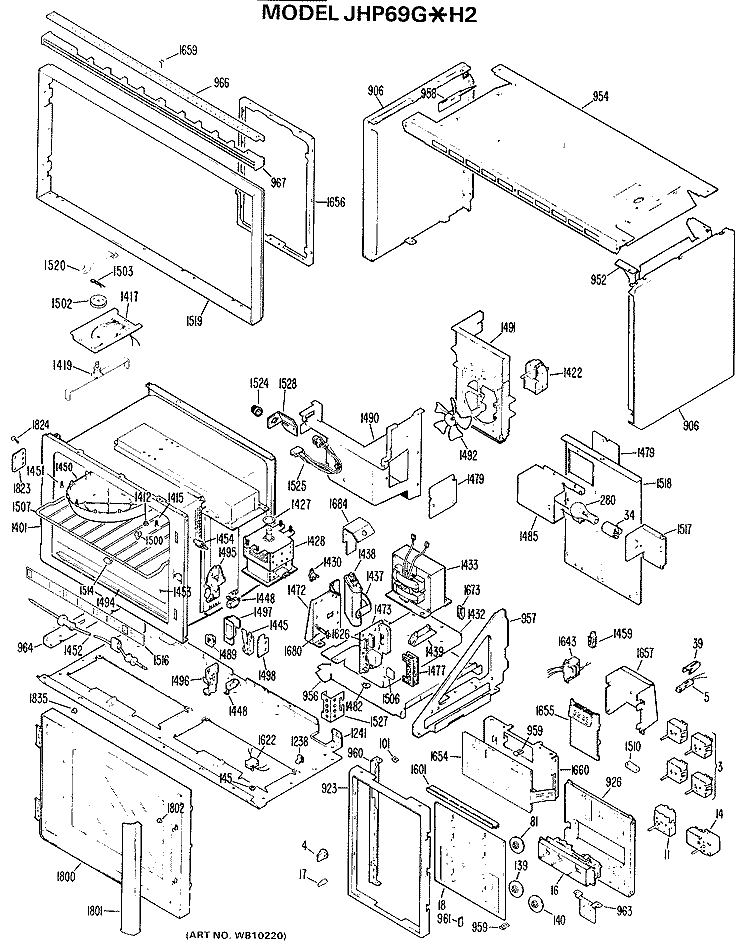 Section Diagram and Parts List for JHP69G*H2  General Electric Microwave Oven Combo