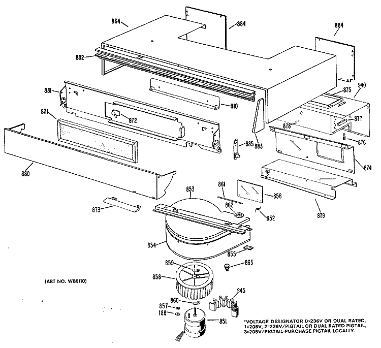 Section Diagram and Parts List for JHP67G*H2  General Electric Range