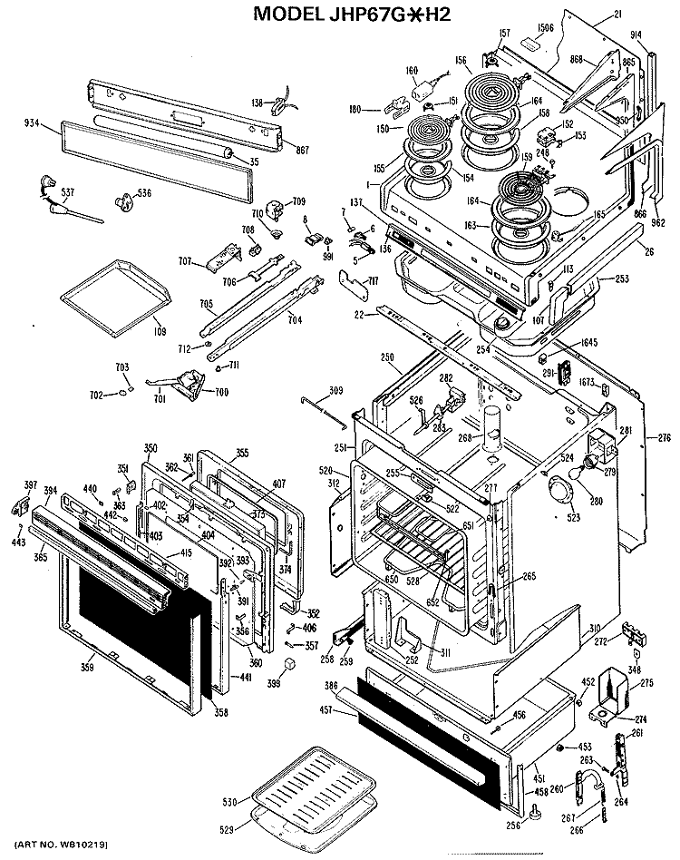 Section Diagram and Parts List for JHP67G*H2  General Electric Range