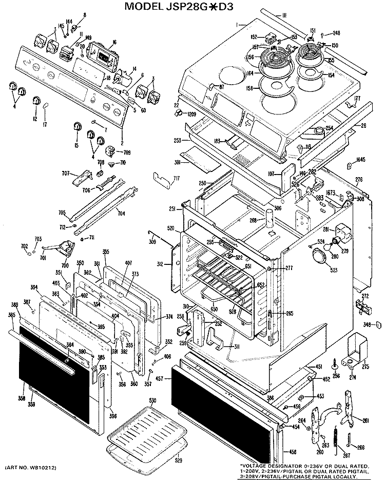 Section Diagram and Parts List for JSP28G*D3  General Electric Range
