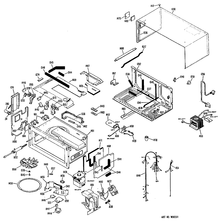 MICROWAVE TOASTER / OVEN Diagram and Parts List for JMT1901  General Electric Microwave